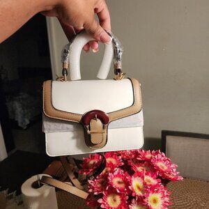 Neiman Marcus Lucine Khaki Contrast Leather Strap Crossbody Bag